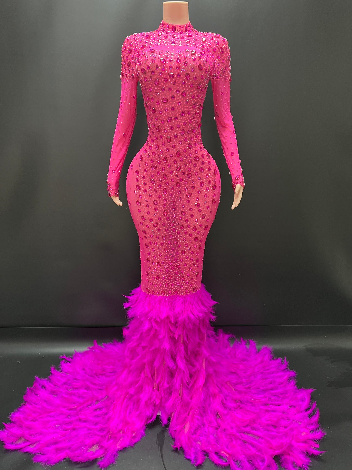 FUCHSIA FLAME FEATHER GOWN