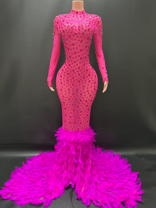 FUCHSIA FLAME FEATHER GOWN