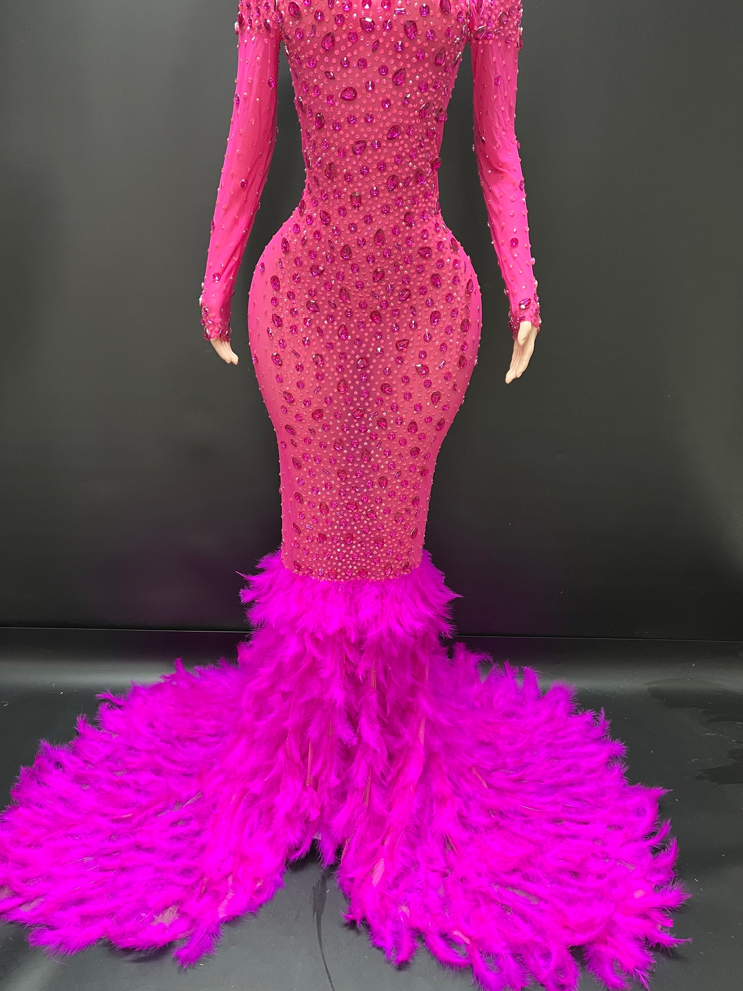 FUCHSIA FLAME FEATHER GOWN