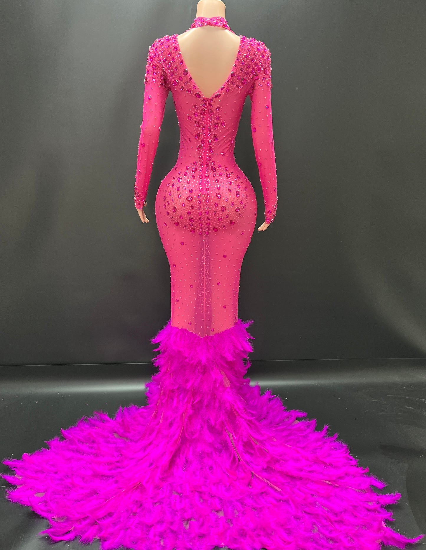 FUCHSIA FLAME FEATHER GOWN