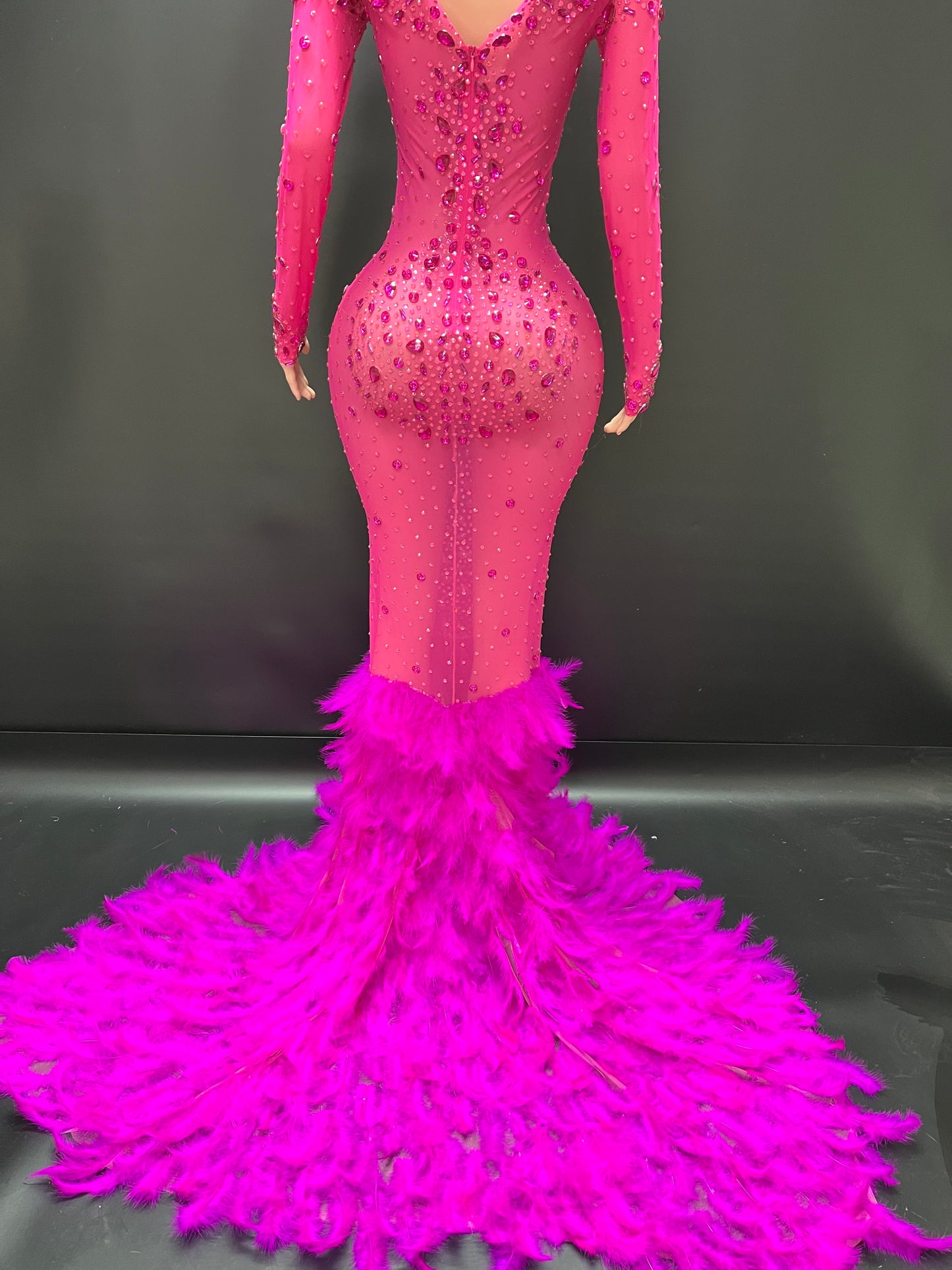 FUCHSIA FLAME FEATHER GOWN